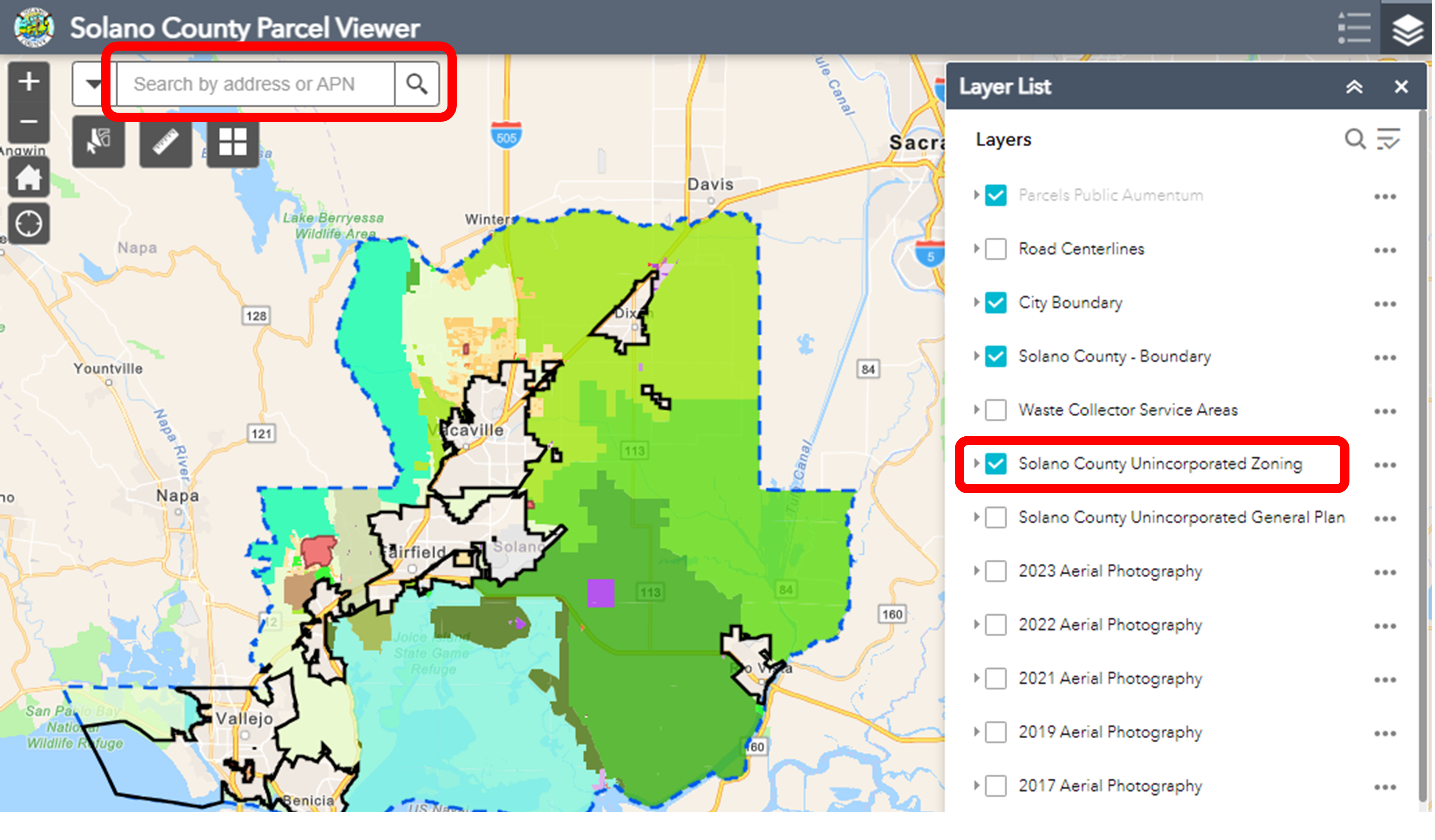 Solano County Parcel Viewer screenshot